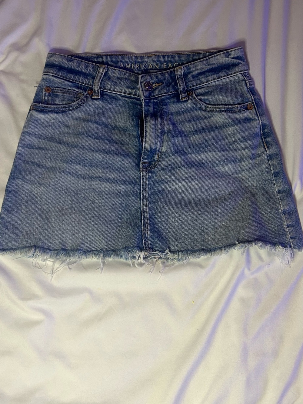 American Eagle Outfitters Blue Denim Frayed Mini Skirt